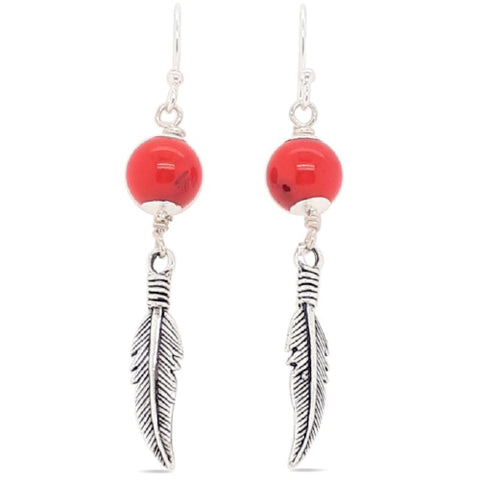Sterling silver coral feather earring