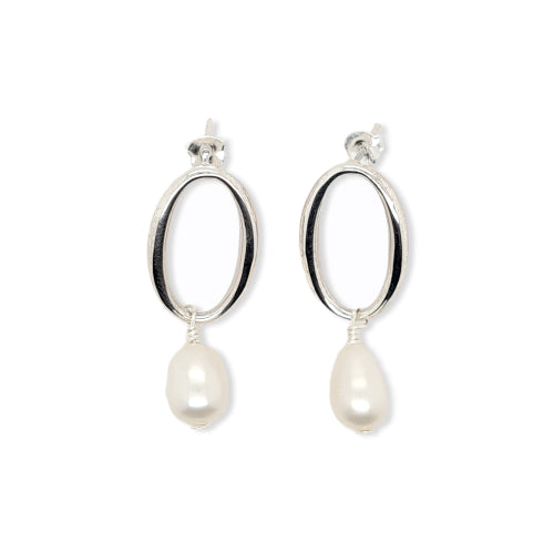 Sterling silver oval pearl earrings
