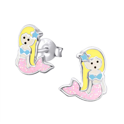 Sterling Silver girls mermaid stud earrings.