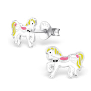 Sterling Silver pony stud earrings for girls. yellow