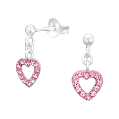 Sterling silver pink CZ heart studs