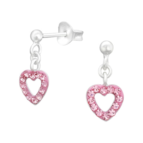 Sterling silver pink CZ heart studs