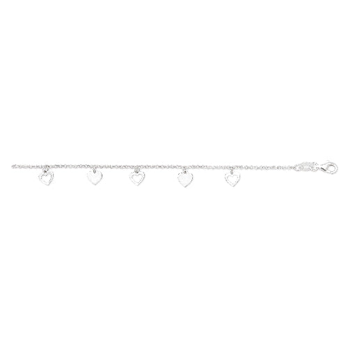 Sterling silver heart charm anklet.