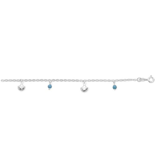 Sterling silver turquoise & shell charm anklet.