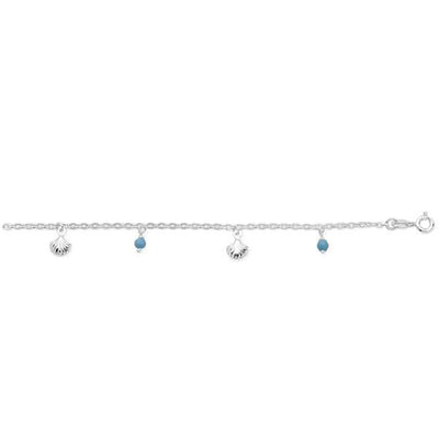 Sterling silver turquoise & shell charm anklet.