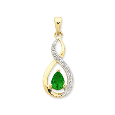 9ct gold Emerald & Diamond pendant
