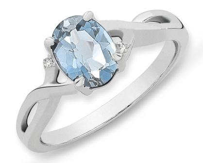 STERLING SILVER BLUE TOPAZ  DIAMOND RING