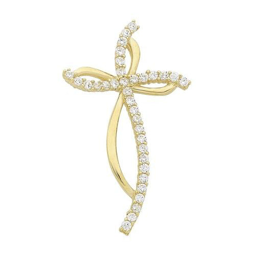 9ct yellow gold CZ cross pendant.