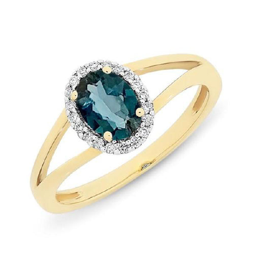 9ct London Blue Topaz & Diamond ring