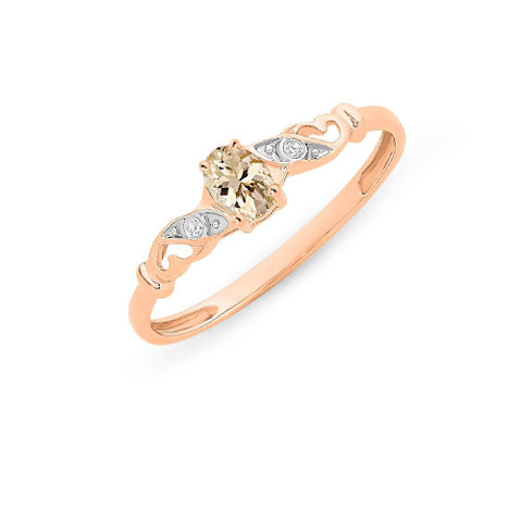 9ct rose gold Morganite & Diamond ring.