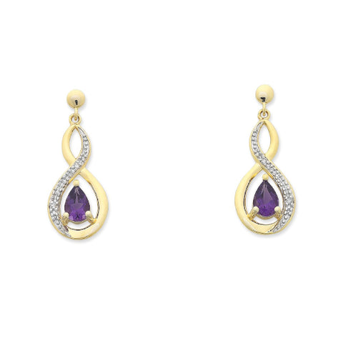 9ct Amethyst & Diamond Earrings,