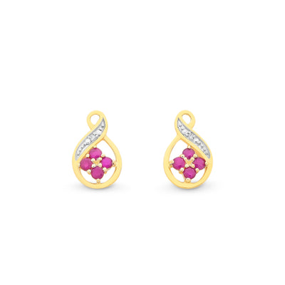 9ct gold natural ruby diamond earrings