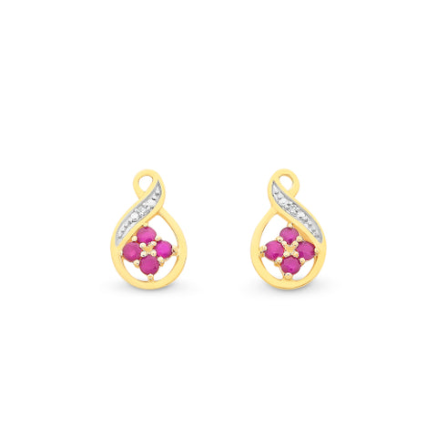 9ct gold natural ruby diamond earrings