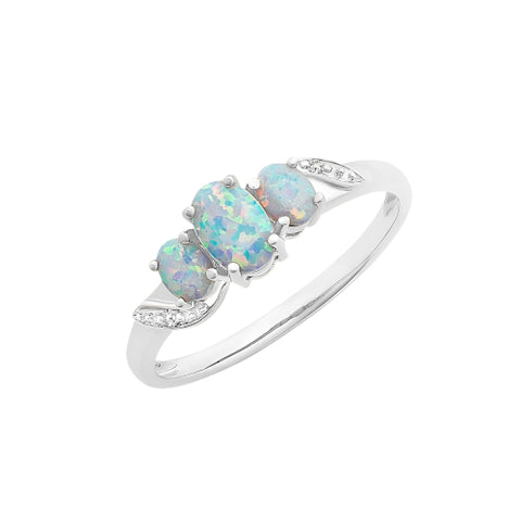 9ct white gold opal diamond ring