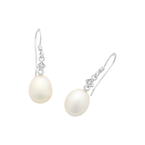 Sterling silver Pearl & CZ  earrings