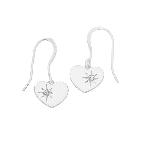 Sterling silver diamond heart earrings