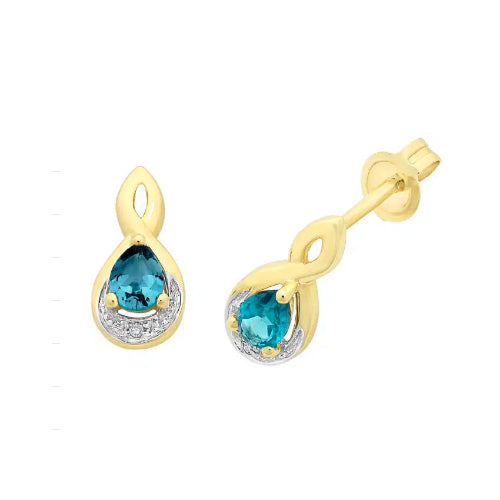 9ct London Blue Topaz & Diamond Earrings