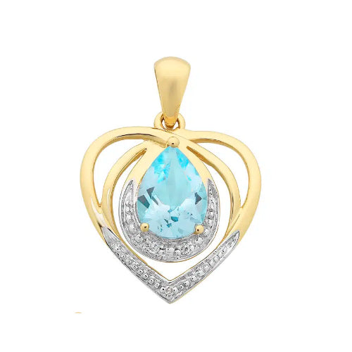9ct Blue Topaz & Diamond pendant