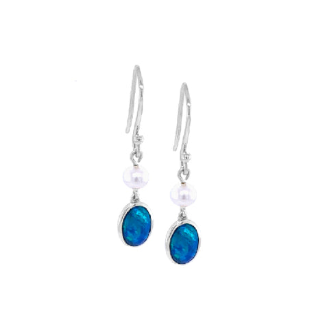 Sterling Silver Opal & Pearl earrings.