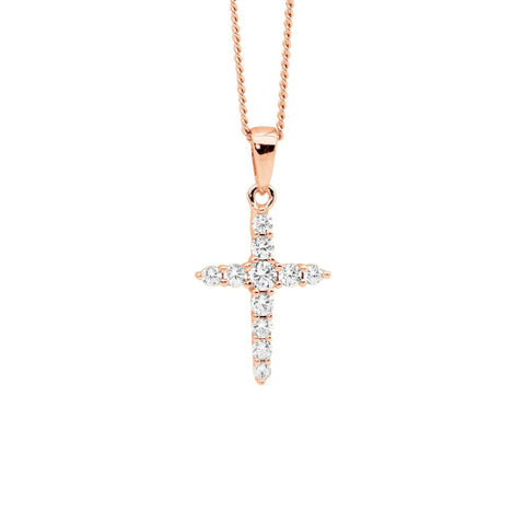 Rose plated cross necklace