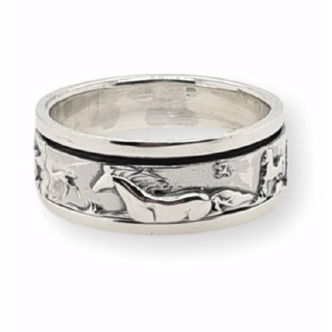 Sterling silver horse spinner ring