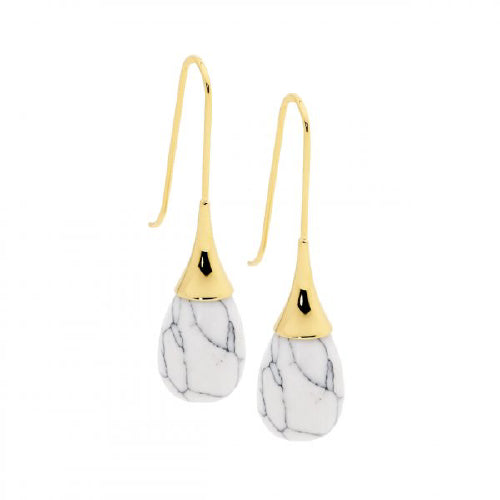 Steel & Howlite long tear drop earring