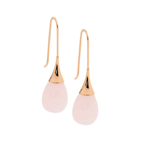 Steel & Rose Quartz long drop earrings