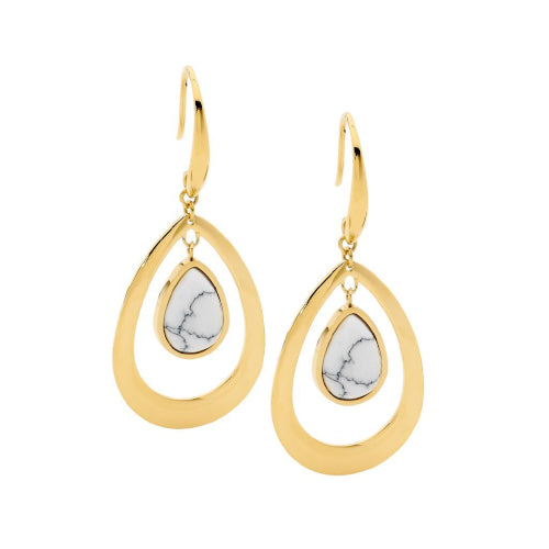 Steel & white howlite tear drop earrings. Steel