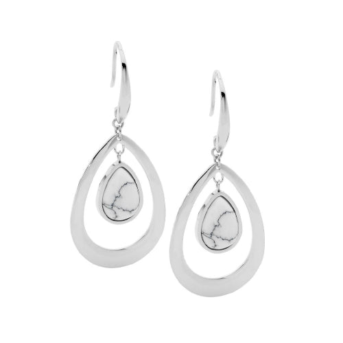 Steel & white howlite tear drop earrings. Steel