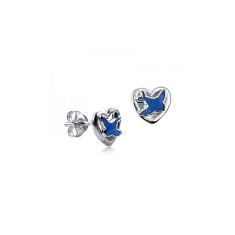 Sterling silver blue bird stud earrings