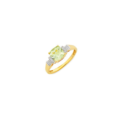 9ct green Amethyst & Diamond ring