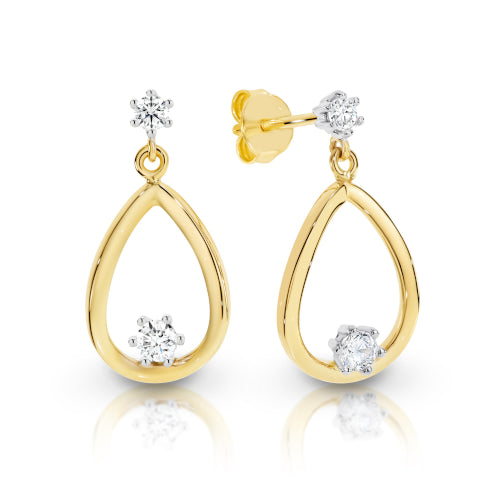 9ct yellow gold CZ earrings.