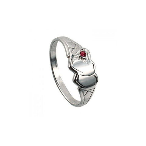 Sterling silver double heart signet