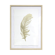 Tranquil gold feather framed art.